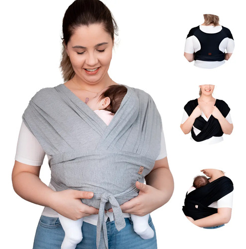 Wrap Sling De Vestir P/ Carregar Bebê Confortável Canguru Cor Cinza Cor Tamanho G