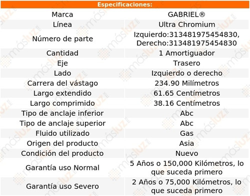 (1) Amortiguador Tra Ultra Chromium Der O Izq Sonora 99/06 Foto 2