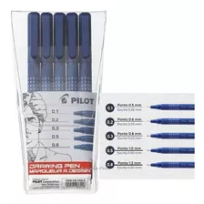 Caneta Pilot Nanquim Drawing Pen Fine Line 5 Pontas