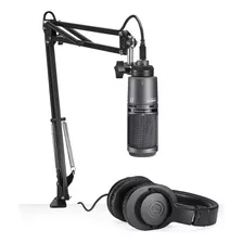 Kit Microfone Stream Podcast Audio Technica At2020usb+pk Cor Preto