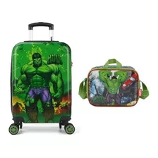 Mala Malinha P Bordo Infantil Hulk Verde Rodinha + Lancheira