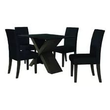 Conjunto Mesa Preto Dubai 1,35m Mdf Com 4 Cadeiras Castanho