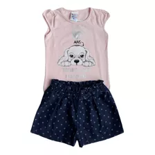 Conjunto Infantil Feminino Pulla Bulla Shorts Poá Rosa 2