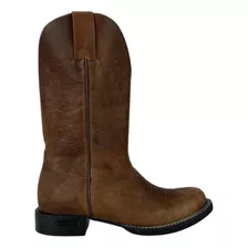 Bota Texana Masculina Tradicional Bico Redondo Couro Bovino