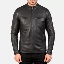 Chamarra Rockera De Piel Hombre Cuello Alto Motociclista B3