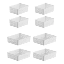 Kit 8 Cestas De Rattan (4 Und P 19x13x6,5cm + 4 Und M 24x19x6,5cm) Promoção