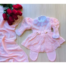Kit Saida De Maternidade Menina Rosa Vestido Tricot 4 Peças