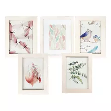 Kit Com 5 Quadros Porta Retratos Decorativos Moderno Branco 