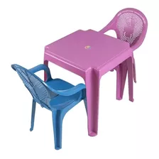 Kit Mesa Mais 2 Cadeiras Rosa E Azul Infantil 58x26cm Teddy Cor Mesa Rosa