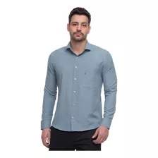 Camisa Social Manga Longa Slim Fácil De Passar Cinza Chumbo