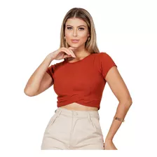 Cropped Feminino Manga Curta Afina Cintura Moda Gringa