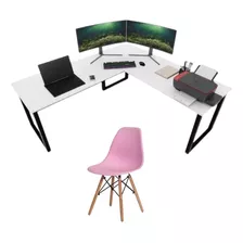 Mesa Em L P/ Escritório Diretor 150cm Computador + Cadeira