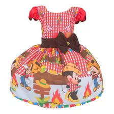 Vestido Festa Junina Infantil Caipira Minnie Vermelho Xadrez