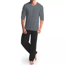 Pijama Algodão Manga Longa Gola V Masculino Adulto Mash