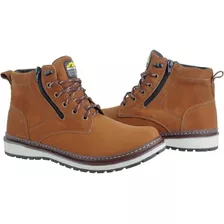 Bota Casual Masculina Couro Zíper Calce Fácil Macia Conforto