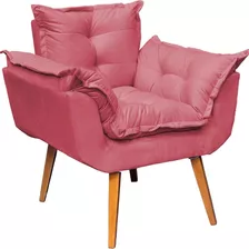 Poltrona Decorativa Amamentação Cadeira Reforçada Alice Suede Rose Pé Trapézio