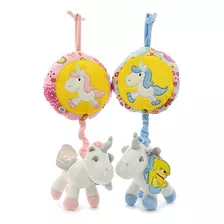 Peluche Moviles Cunero Sonajero Musical Colgante Unicornio Color Celeste