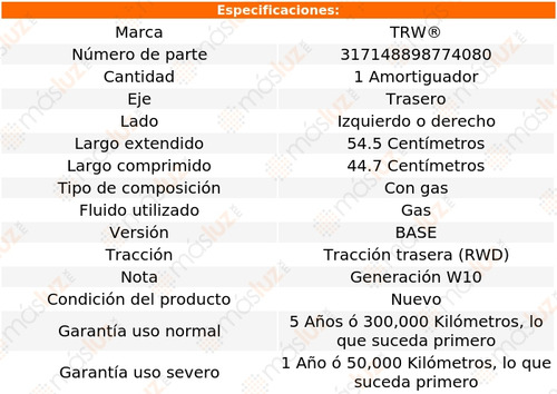 1- Amortiguador Gas Trasero Izq/der E320 Rwd 97/02 Trw Foto 2