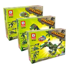 Kit 3 Blocos De Montar Dinossauro Brinquedo Infantil