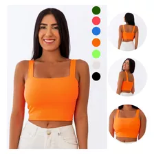 Top Faixa Cropped Alça Grossa Feminino Fitness Academia Plus