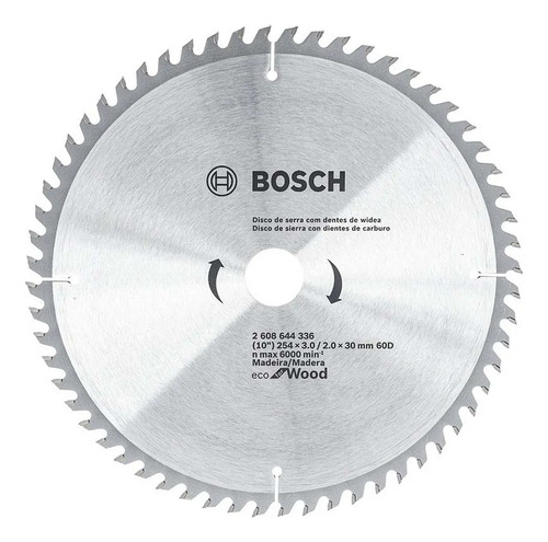 Disco Sierra Ingletadora Bosch Eco Madera 254mm 60 Dientes