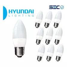 Pack 10 X Ampolleta Led Vela E27 Empavonada 6w - Hyundai Color De La Luz 2700k - Luz Calida Amarilla