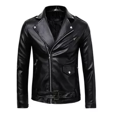 Chaqueta De Cuero Motera De Corte Slim Negra