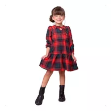 Vestido Xadrez Infantil Menina Festa Junina Manga Longa