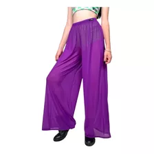 Calça Tule Pantalona Wide Leg Plus Size Festival Roxa