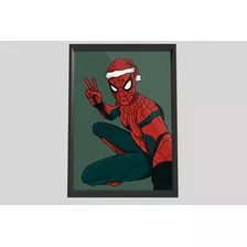 Quadro Homem-aranha Temática De Natal Tamanho A3 C/ Moldura