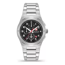 Reloj Swiss Military Smwgi2102001 Para Hombre Cronografo Malla Plateado Bisel Gris/rojo Fondo Negro