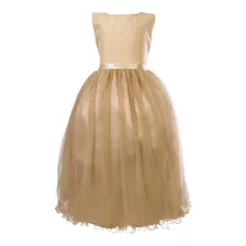 Vestido Festa Infantil Dourado Longo Daminha Formatura Luxo