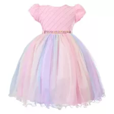 Vestido Festa Infantil Candy Colorido Unicórnio - Tam 1 2 3