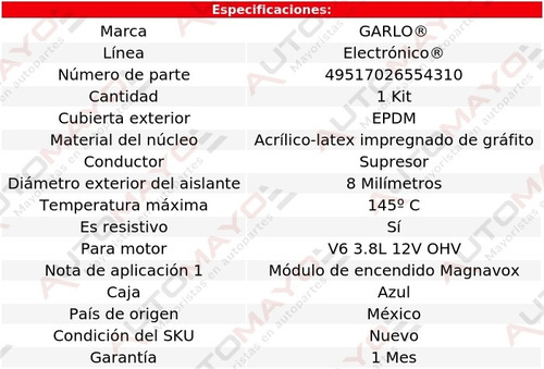 Cables Bujias Reatta 3.8l 12v Ohv 88 - 90 Garlo Electronico Foto 2