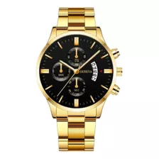 Relógio Masculino Quartz Aço Inoxidável Geneva Dourado