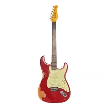 Guitarra Elétrica Seizi Relic Shinobi Stratocaster De Amieiro Fiesta Red Desgastado Com Diapasão De Pau-rosa