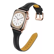 Malla Cuero Para Apple Watch (38/40/41mm) Negra/rosa Gold