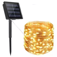 Lámpara Solar Luces Tira Led Al Aire 10 Mts 200 Led Navidad