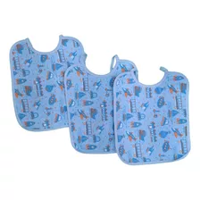 Kit Com 3 Babadores Infantil Felpudo Com Tecido 100% Algodão Cor Azul