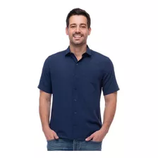 Camisa Azul Marinho Com Bolso Não Amassa Manga Curta 