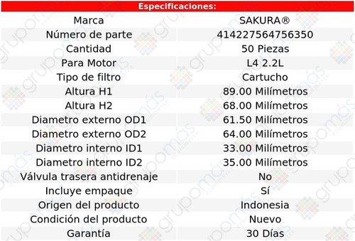 Caja De 50 Filtros Para Aceite Vectra L4 2.2l 03/06 Foto 2