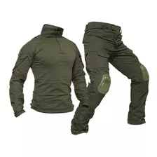 Pantalon + Camiseta Combat Shirt + Protecciones Verde Musgo