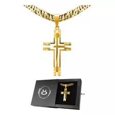 Colar Masculino Crucifixo Pai Nosso Corrente Pingente Dourad