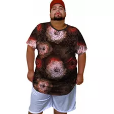 Camiseta Longline Masculina Estampa Floral Plus Size Dry Fit