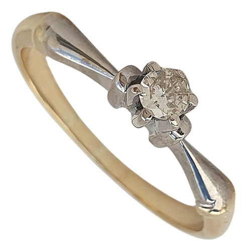 Anel Solitário Diamante De 11 Pontos Em 2 Tons De Ouro 18k Amarelo 17