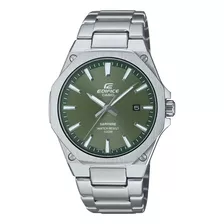 Relógio De Aço Inoxidável Casio Edifice Efr-s108d-3a Wr100 Silver Mesh Silver Mesh Silver Bezel Moss Green Background