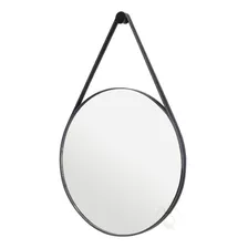 Espelho Tipo Adnet Redondo 60cm Diâmetro C/ Alça Couro Preto