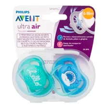 Chupeta Philips Avent Ultra Air 6/18 Mês Azul E Verde Dupla