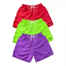 Kit 3 Bermudas Short Praia Neon Mauricinho Verão Cordão 021