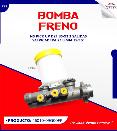 Bomba Freno Nissan Pick Up D21 85-93 3 Salidas 23.8mm 15/16 Foto 6